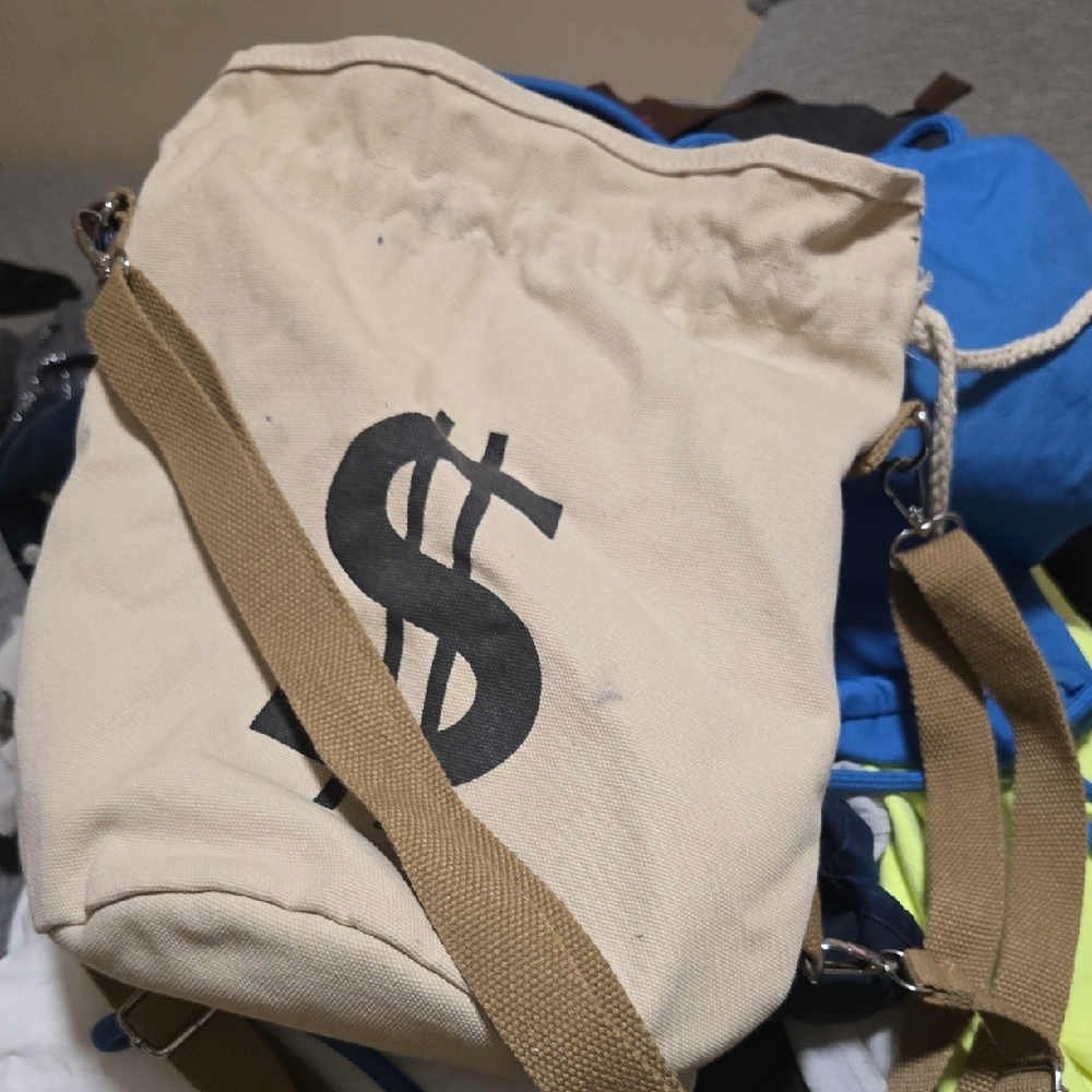 American Eagle Outfitters Cream Canvas Crossbody Bag with Black Dollar Sign
